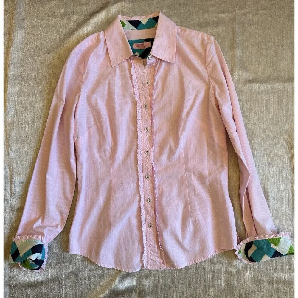 LILLY PULITZER Pink Long Sleeve Blouse Shirt Top Ruffled Button Down Sz 2 - Picture 1 of 7
